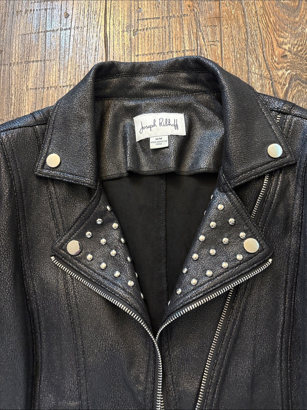 Joseph Ribkoff Studded Black Biker Moto Jacket Silver Studs Medium - Picture 4 of 10